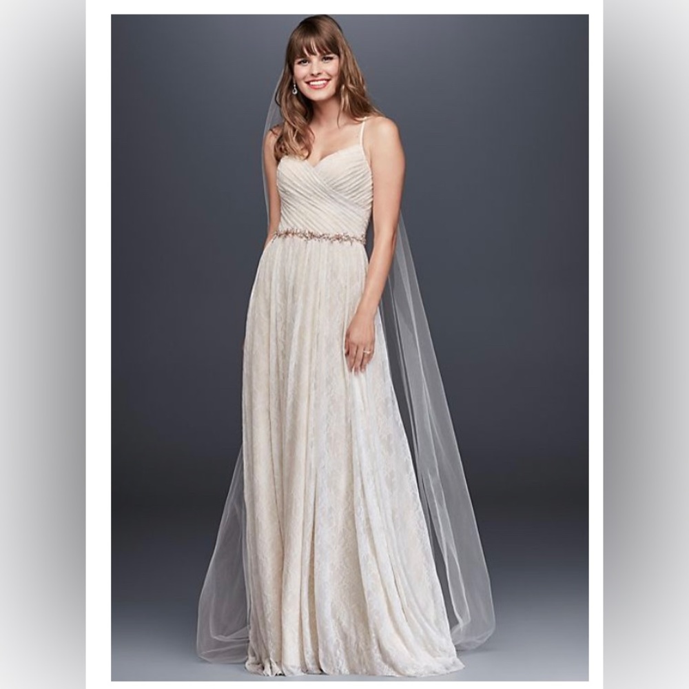 David’s Bridal soft lace wedding dress with pleated bodice in ivory - never worn